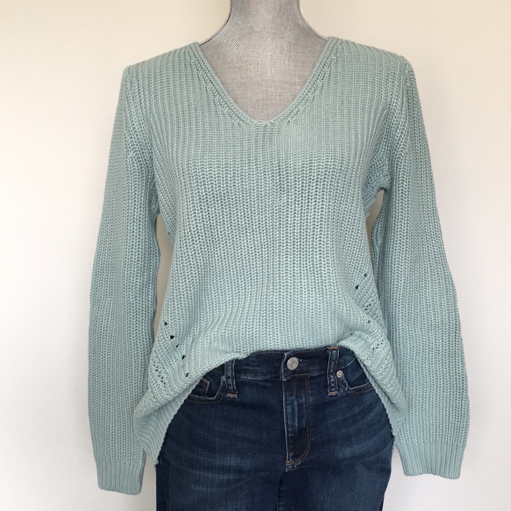 NWT LOFT Shaker Stitch Pique V-Neck 100% Cotton Pullover Sweater, size Medium ❤️